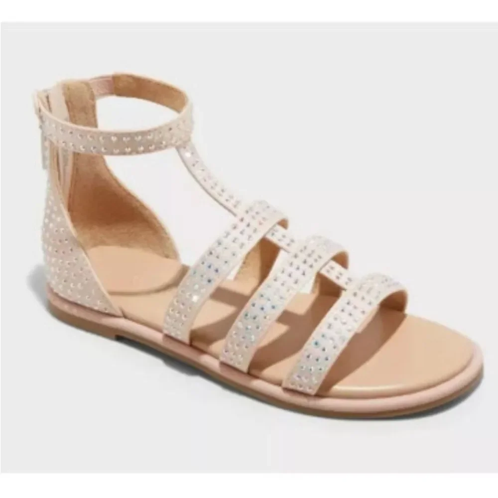 Cat & Jack Girls' Rainee Blush Rhinestone Gladiator Sandals, Sz 1